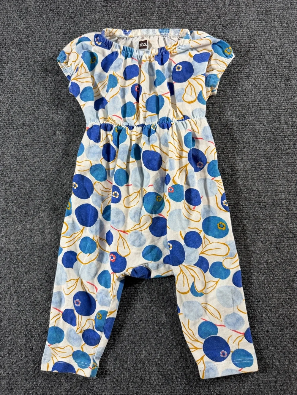 Tea Brand Baby Romper Whimsical Blue Blueberry Print 3-6 Months
